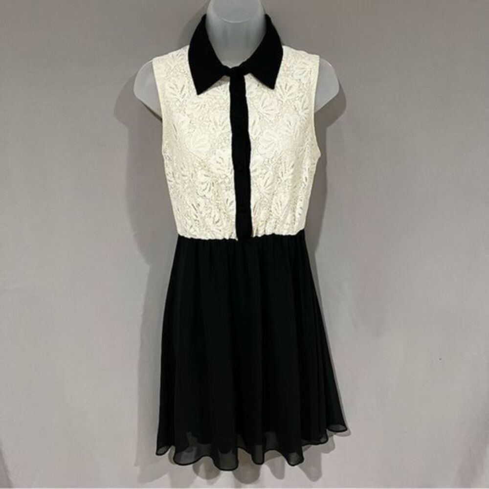 BISOU BISOU Women’s Lace Collared Sleeveless A-Line Dress Black White Size 4